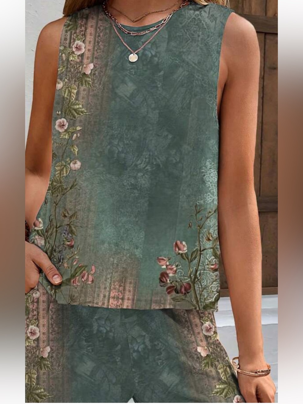 Floral Printed 2pc Set Sleeveless Top & Pull On Wide Pants w/ Pockets Medium